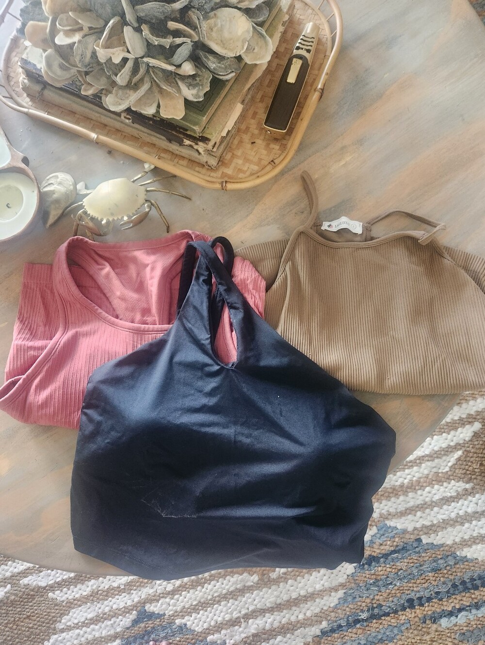 Women’s Ribbed Tank Tops & Black Halter Crop Pack - Pink, Tan, Black